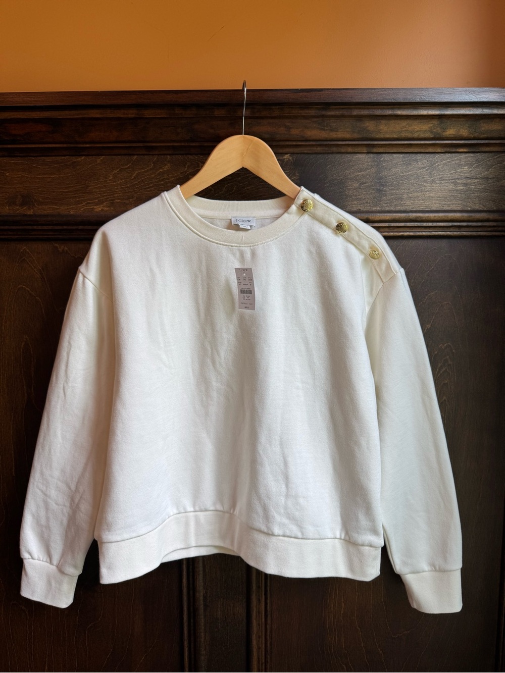 Crewneck Button-Shoulder Sweater - Cream